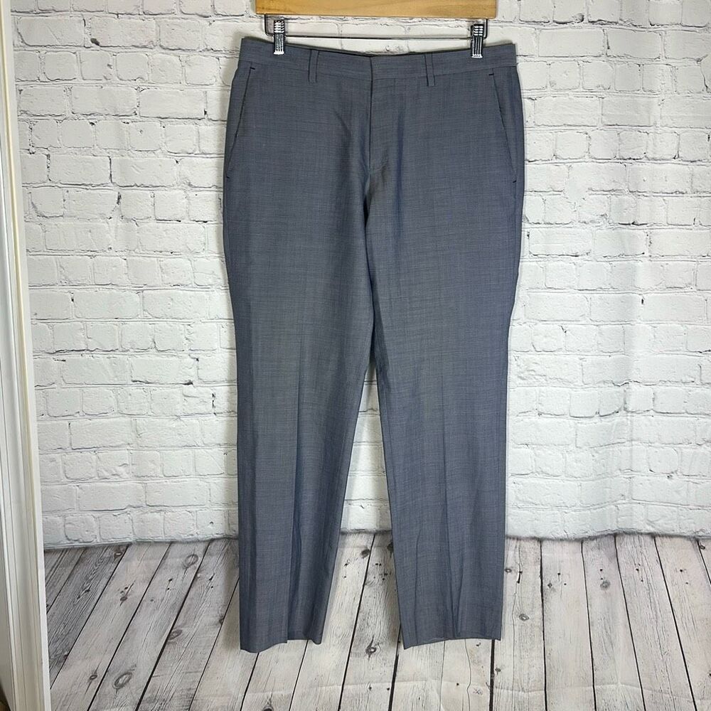 Hugo Boss Mens Gray Slim Melancey Wool Blend Dress Pants size 34R FLAWS